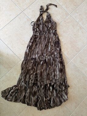 Talbots Brown Patterned Halter Silk Maxi Dress Size 4